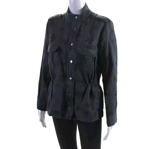 Rails Womens Star Print Drawstring Front Zip Jacket Gray Size XS Linen Blend - Picture 2 of 7